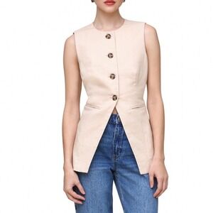 Bagatelle Wheat Mini Check Longline Vest Sleeveless Button Front Small